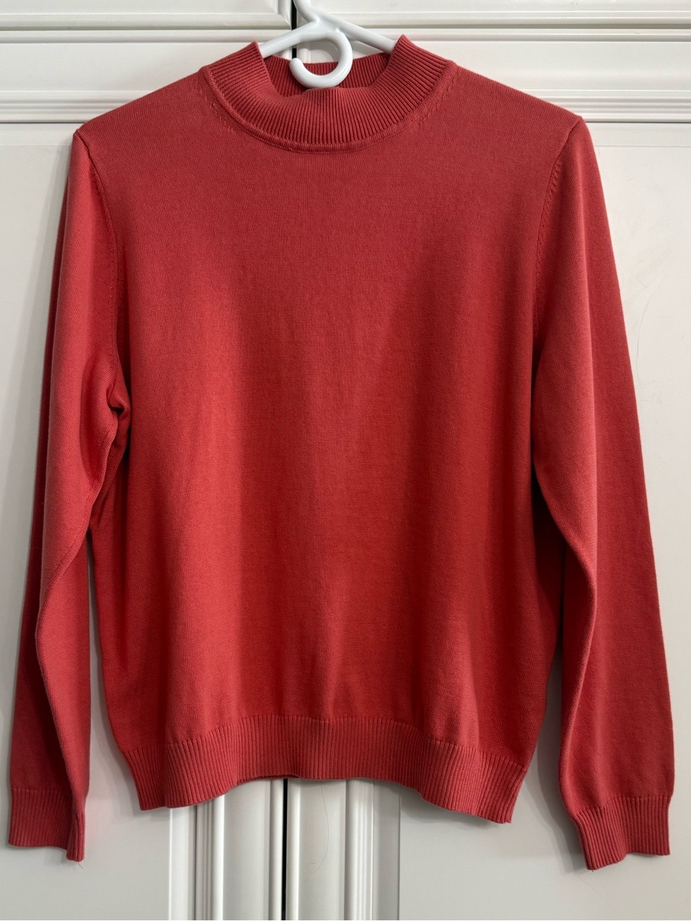 Northern Reflections Coral Mock Neck Fine Knit Sweater 100% Cotton Petite L